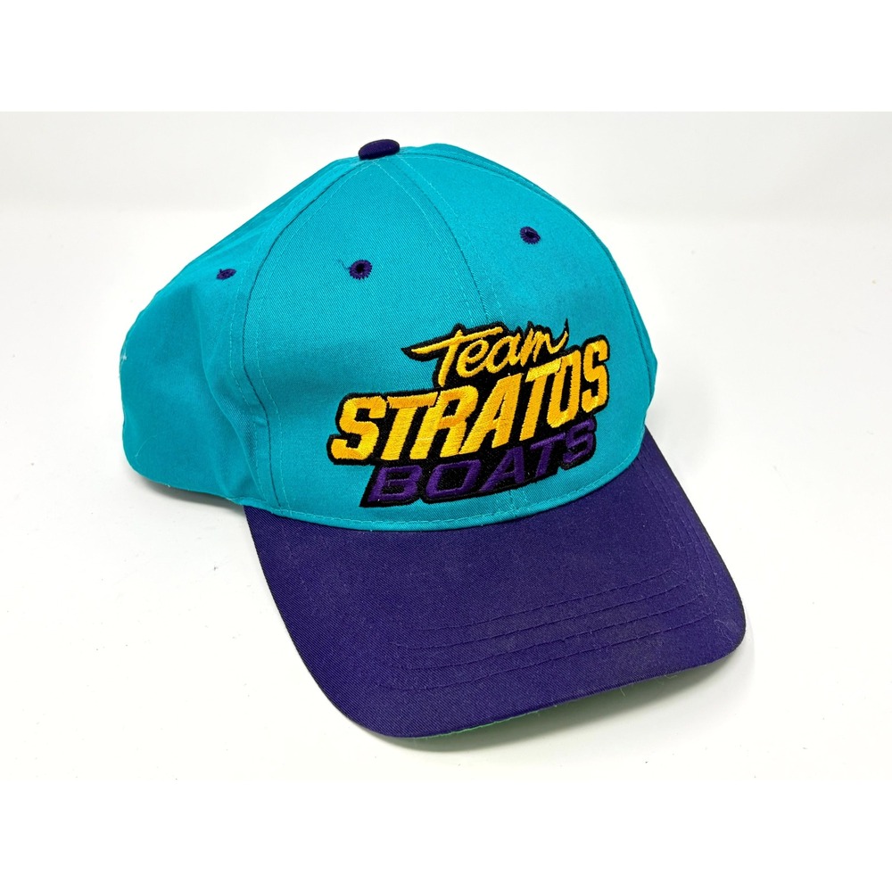 Vintage 90s Team Stratos Boats Hat Teal Purple Snapback Inko Fishing Cap OSFA